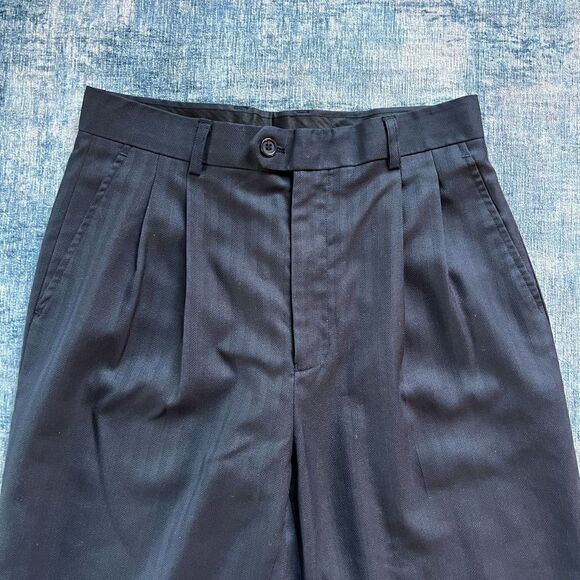 Boys Bertucci Navy Blue Pleated Front Dress Pants with Vertical Stripes Size 18 - Picture 4 of 7